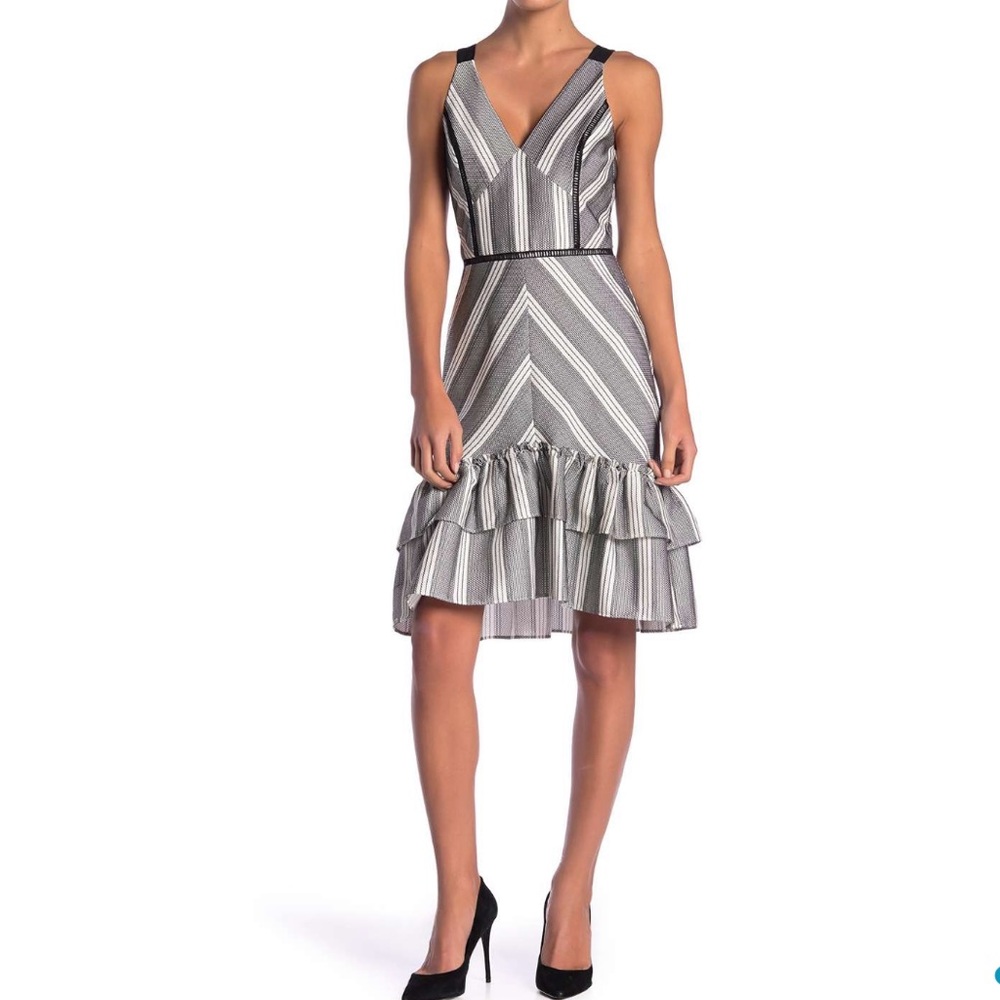 NWT Adelyn Rae Lucille Chevron Stripe Ruffle Dress